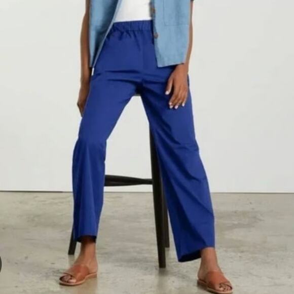 Everlane Easy pants blue elastic pull on straight leg organic cotton - Picture 1 of 9